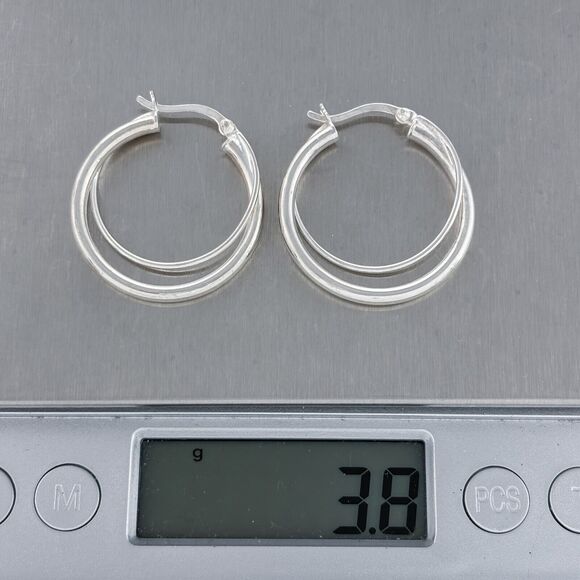 Vintage AV Thailand Sterling Silver 925 Interlocking 3.1cm Double Hoop Earrings - Picture 5 of 6